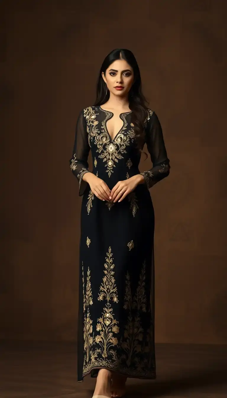 Black Dress with Gold Accents