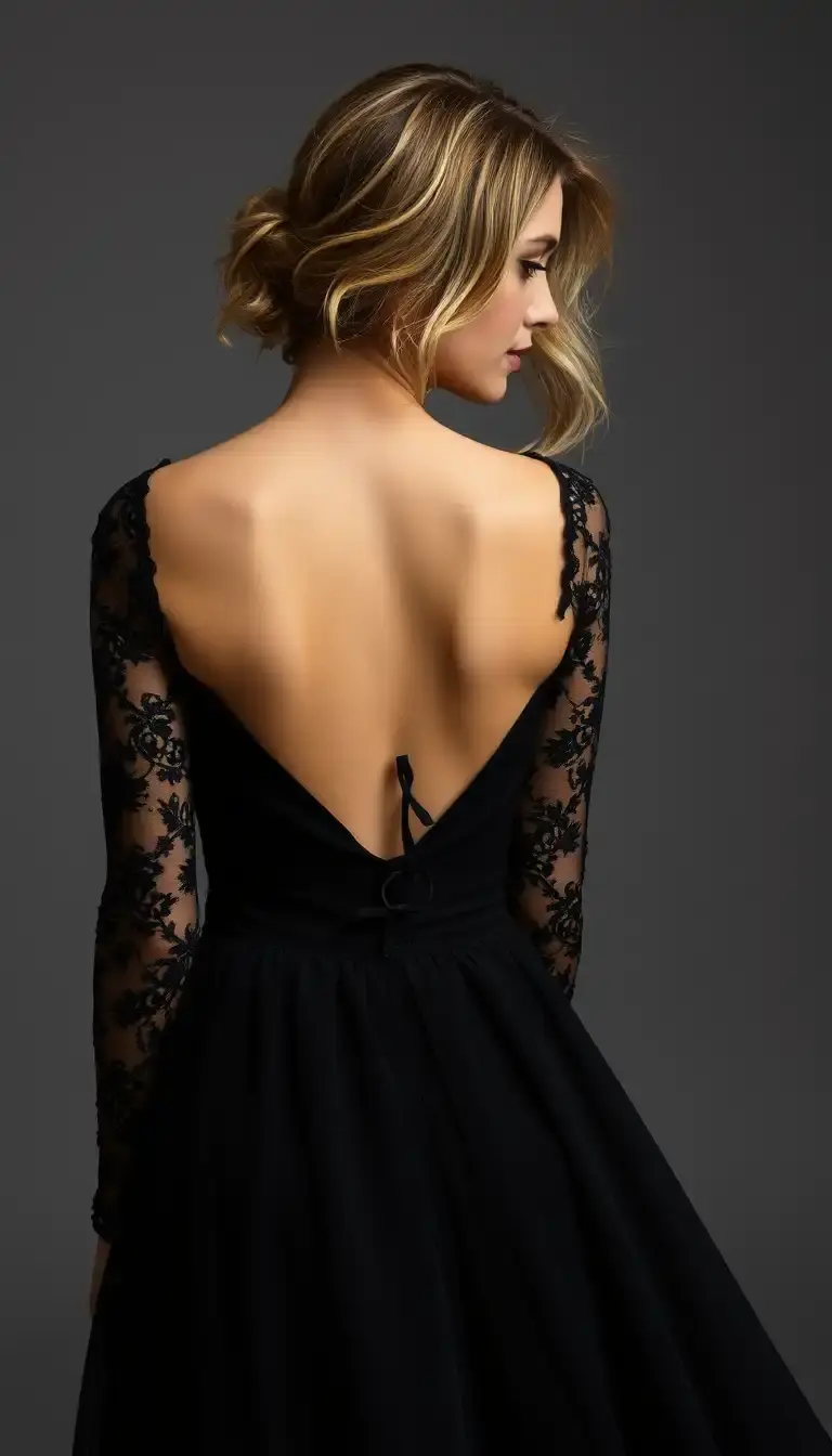 Black Dress with Lace Sleeves