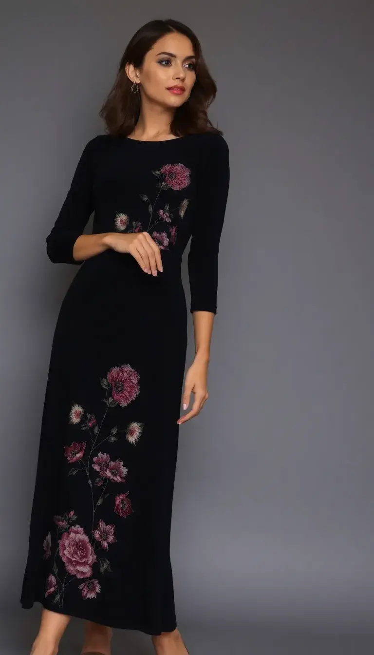 Black Dress with Floral Pattern