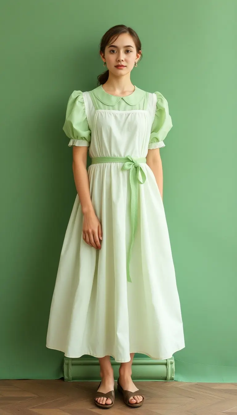 Cotton Milkmaid Dress in Green