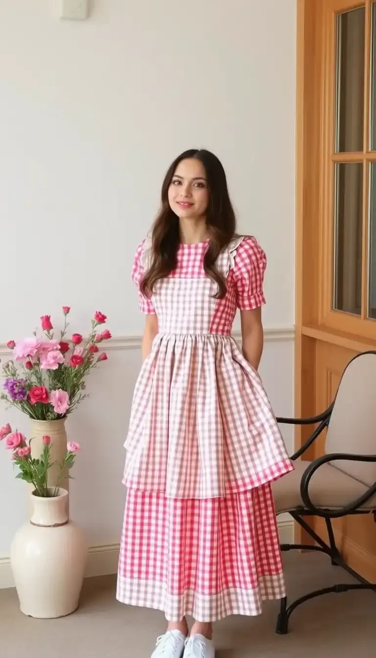 Gingham Milkmaid Dress in Red
