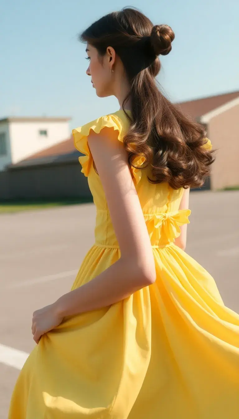 Ruffled Milkmaid Dress in Yellow