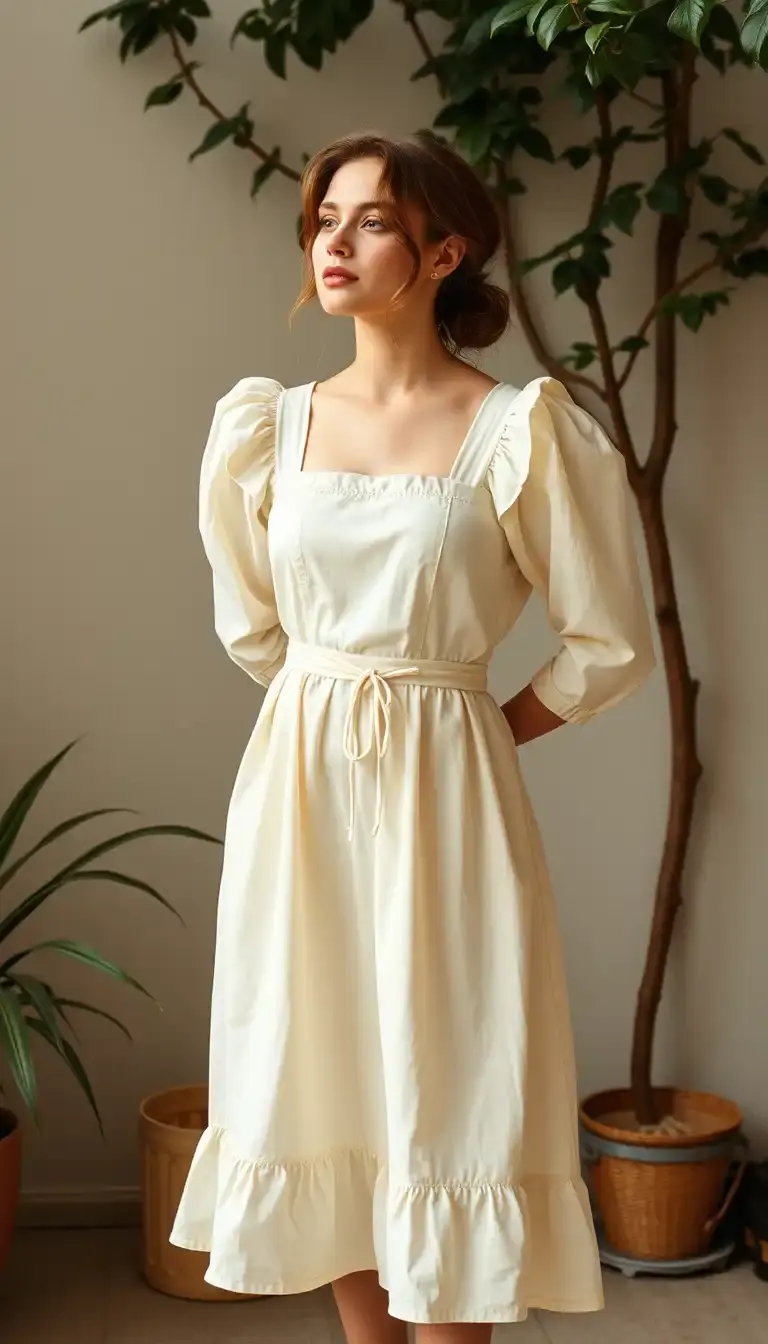 Midi Milkmaid Dress in Beige