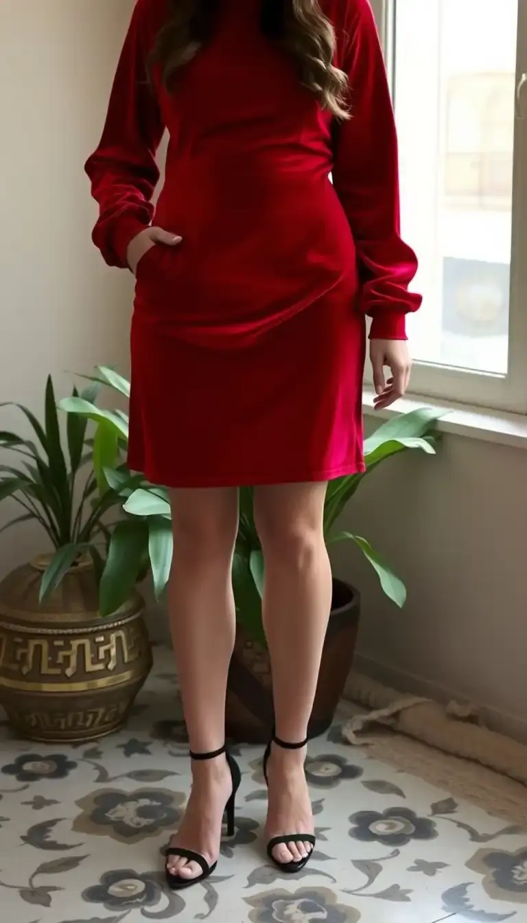 Velvet Mini Dress in Red