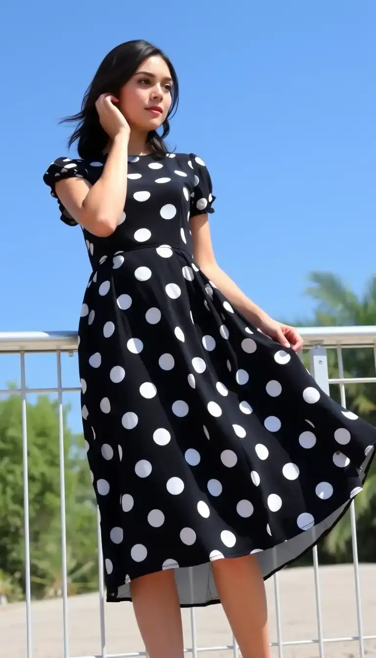 Black Polka Dot Dress with white dots
