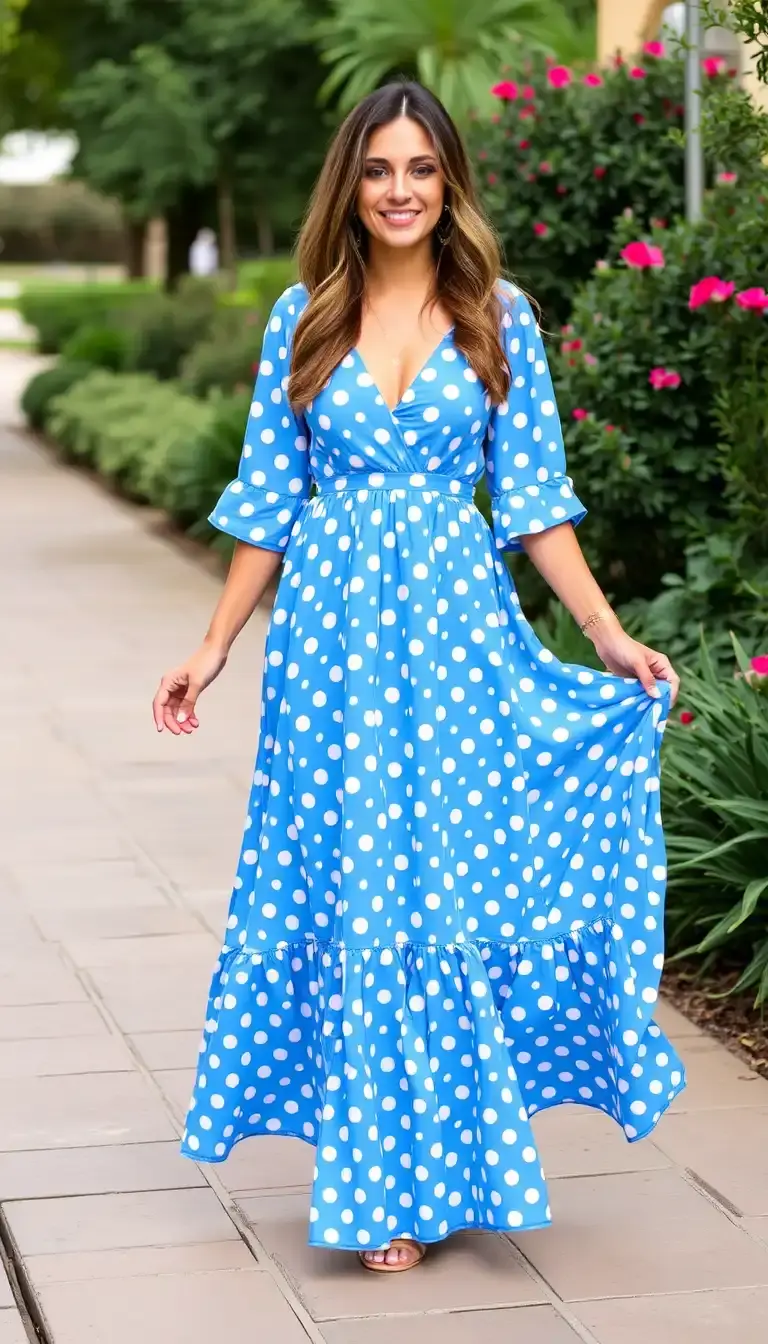 Blue Polka Dot Maxi Dress