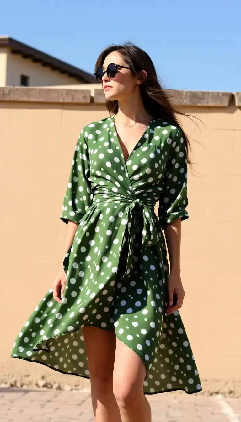 Green Polka Dot Wrap Dress