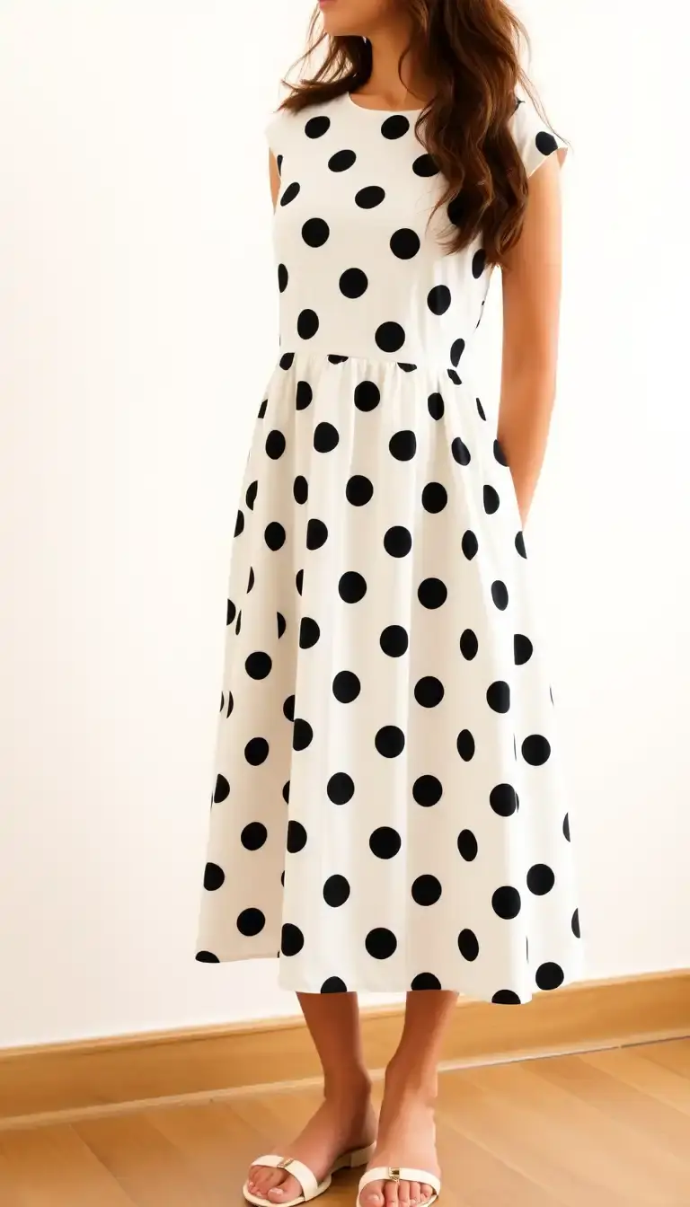 White Polka Dot Dress with black dots