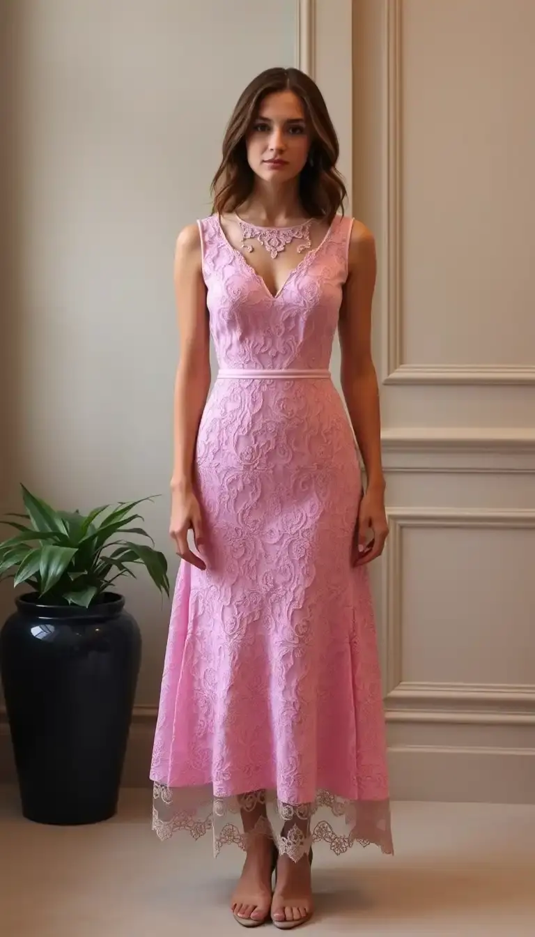Lace Semi Formal dress in pink
