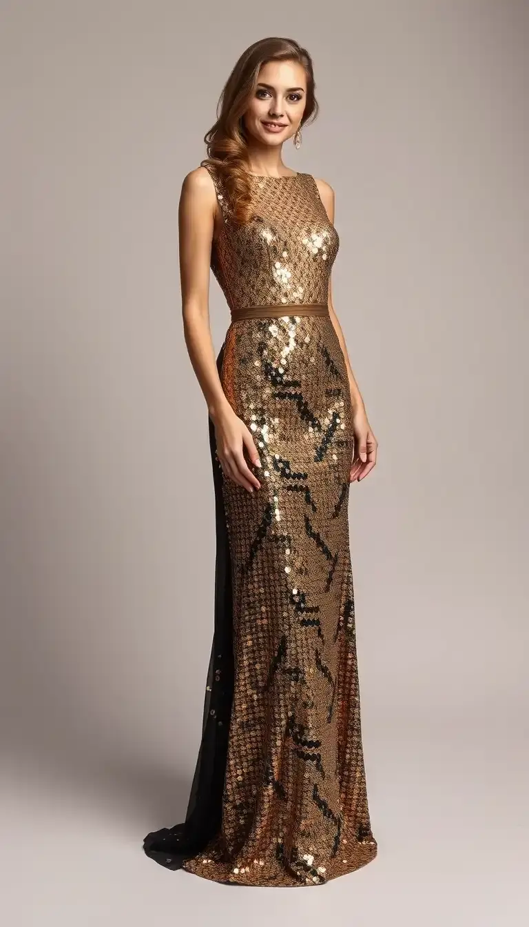 Sequin Semi Formal dress in gold