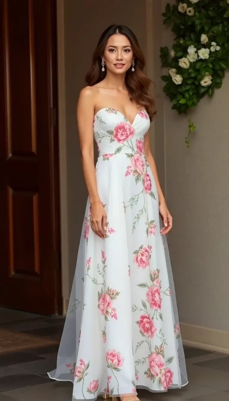 Floral Semi Formal dress in white