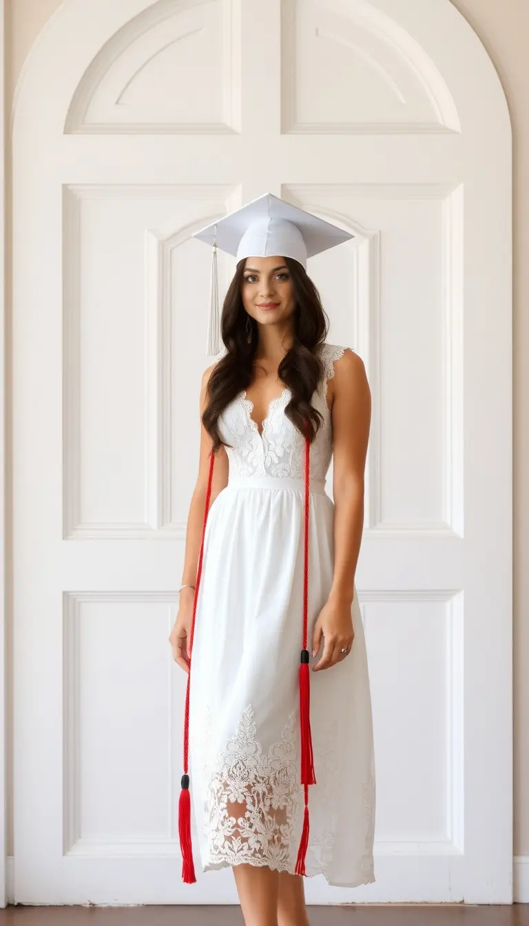 White Graduation Midi Dress with Lace