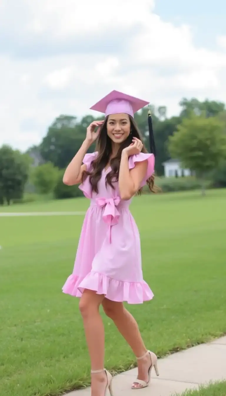 Pink Graduation Mini Dress with Ruffles