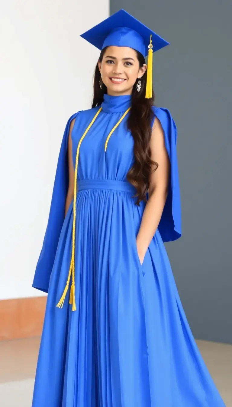 Blue Graduation Dress with Pleats