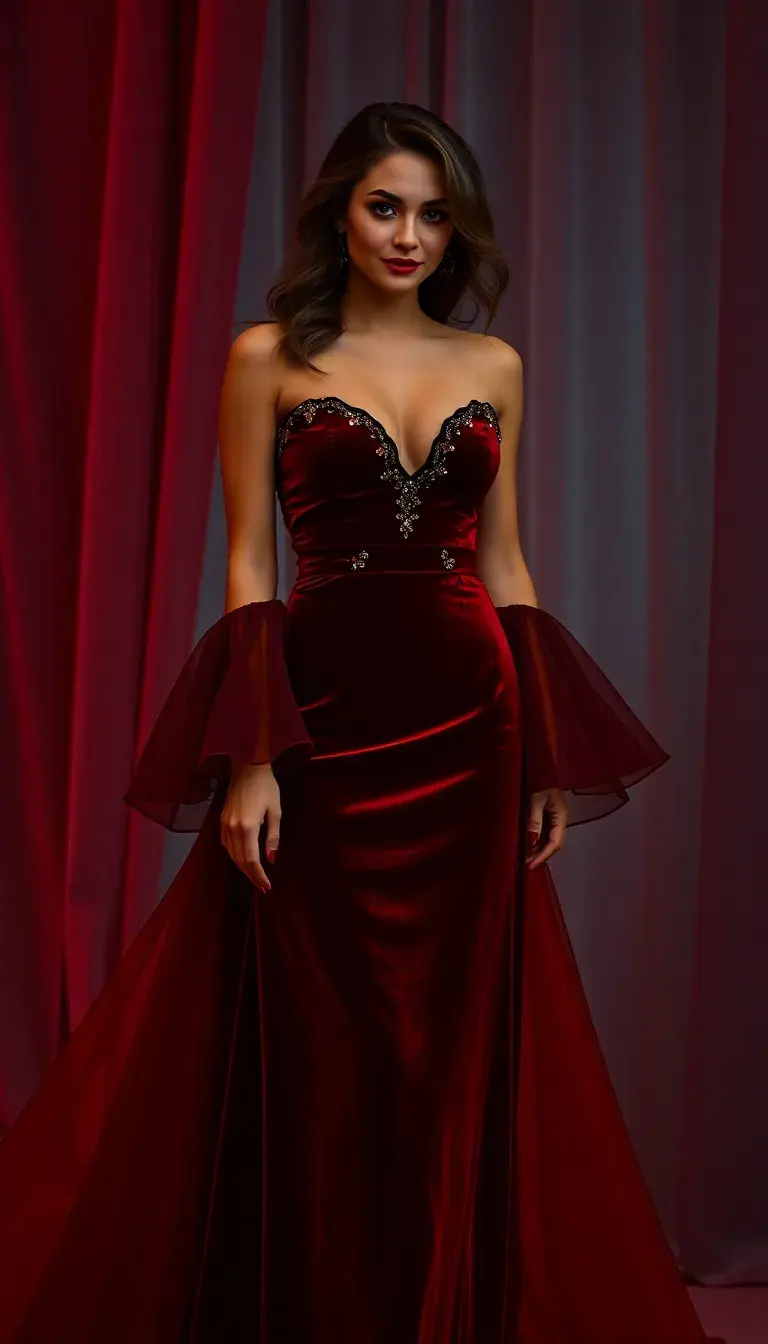 a velvet party dress for lady in red
