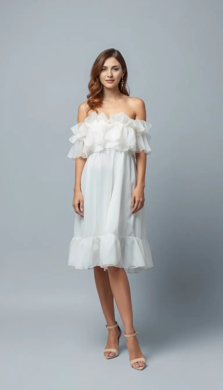 a ruffled party dress for lady in white