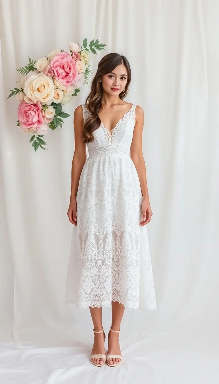 Lace Baby Shower Midi in White