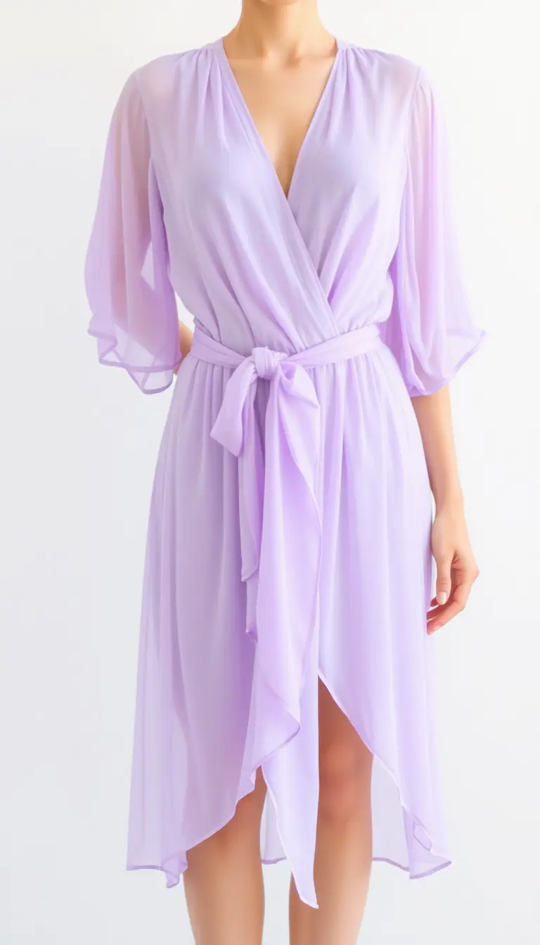 Lavender Chiffon Wrap Dress with Pleats