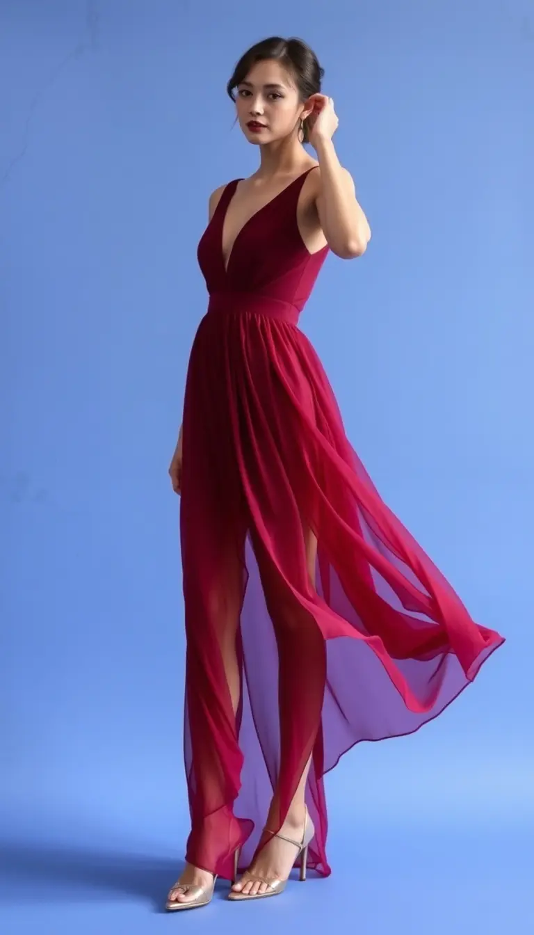Burgundy Chiffon Dress