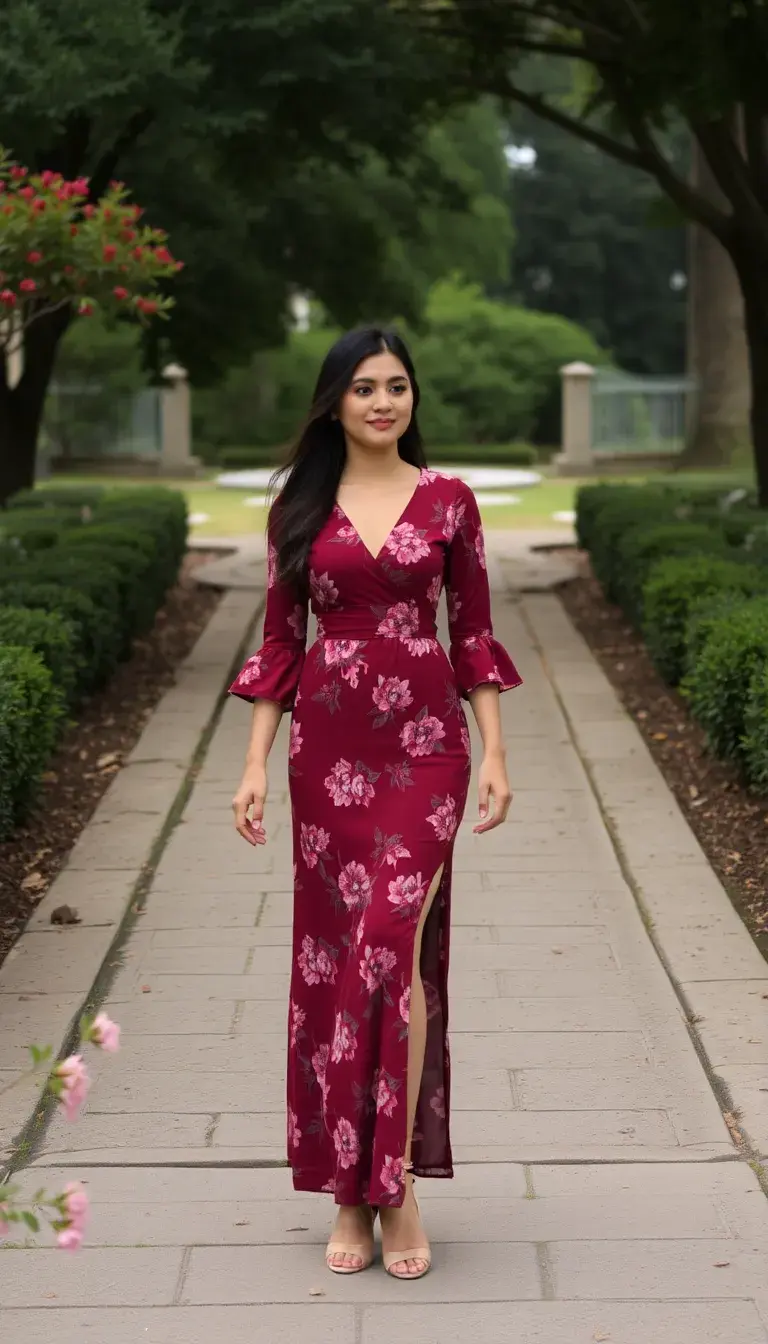 Burgundy Floral Dress