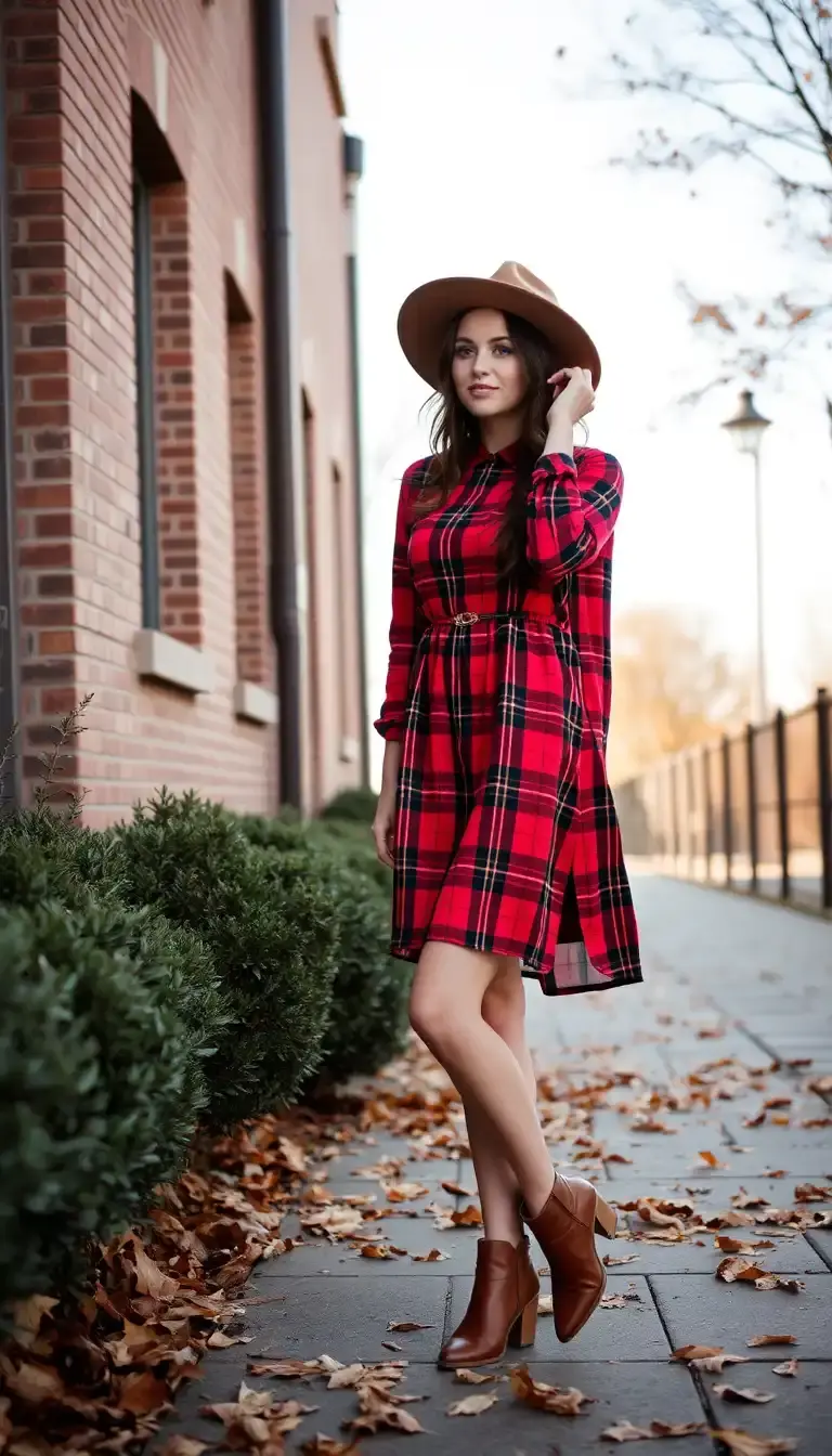 Plaid Fall Dress in Red