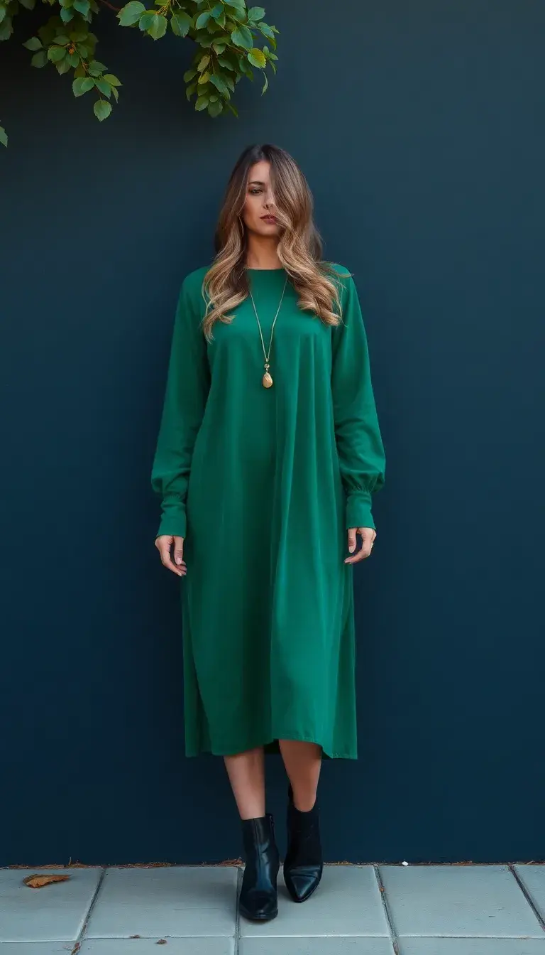 Long Sleeve Fall Dress in Green