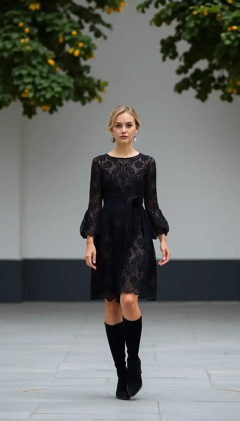 Lace Fall Dress in Black