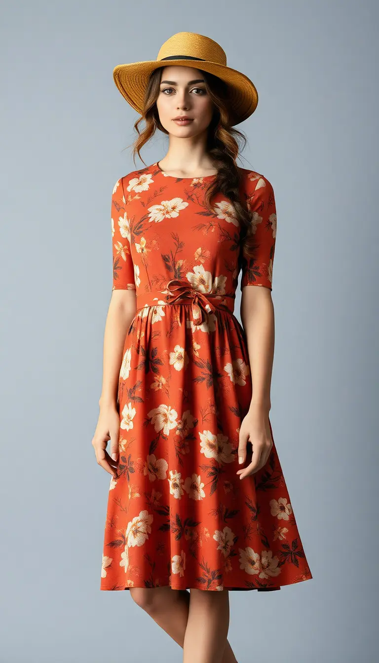 Floral Fall Dress in Earth Tones