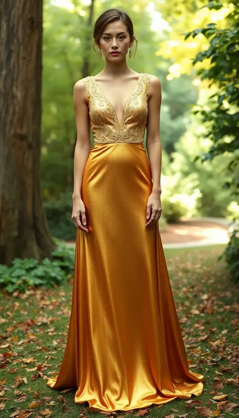 Gold fall maxi wedding guest dress