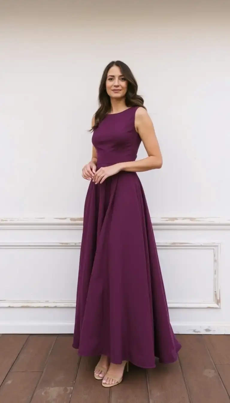 Plum fall a-line wedding guest dress