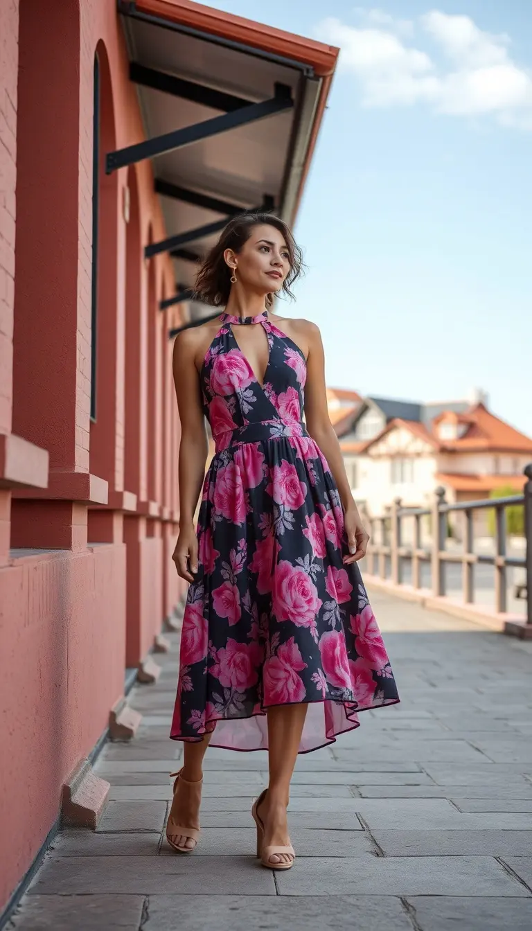 Halter floral dress in pink