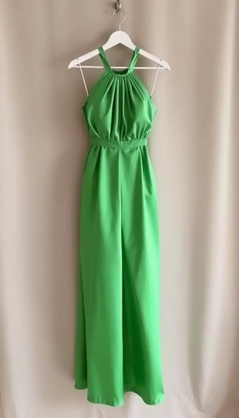 Halter satin dress in green