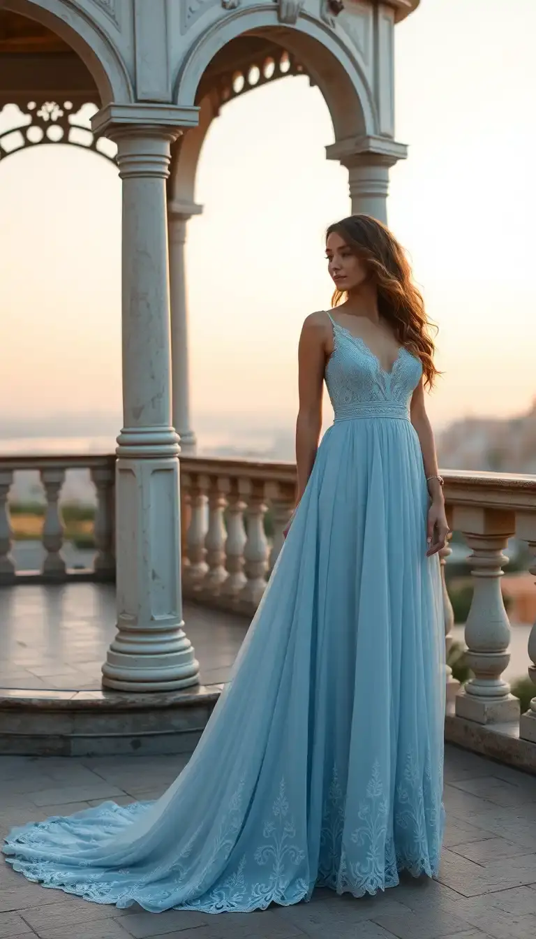 Light Blue Maxi Dress with Lace