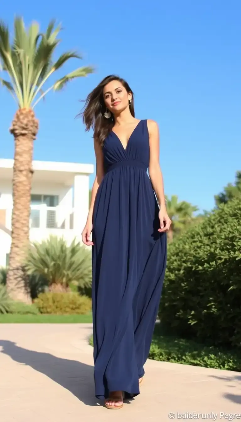 Navy Blue Maxi Dress V-neck