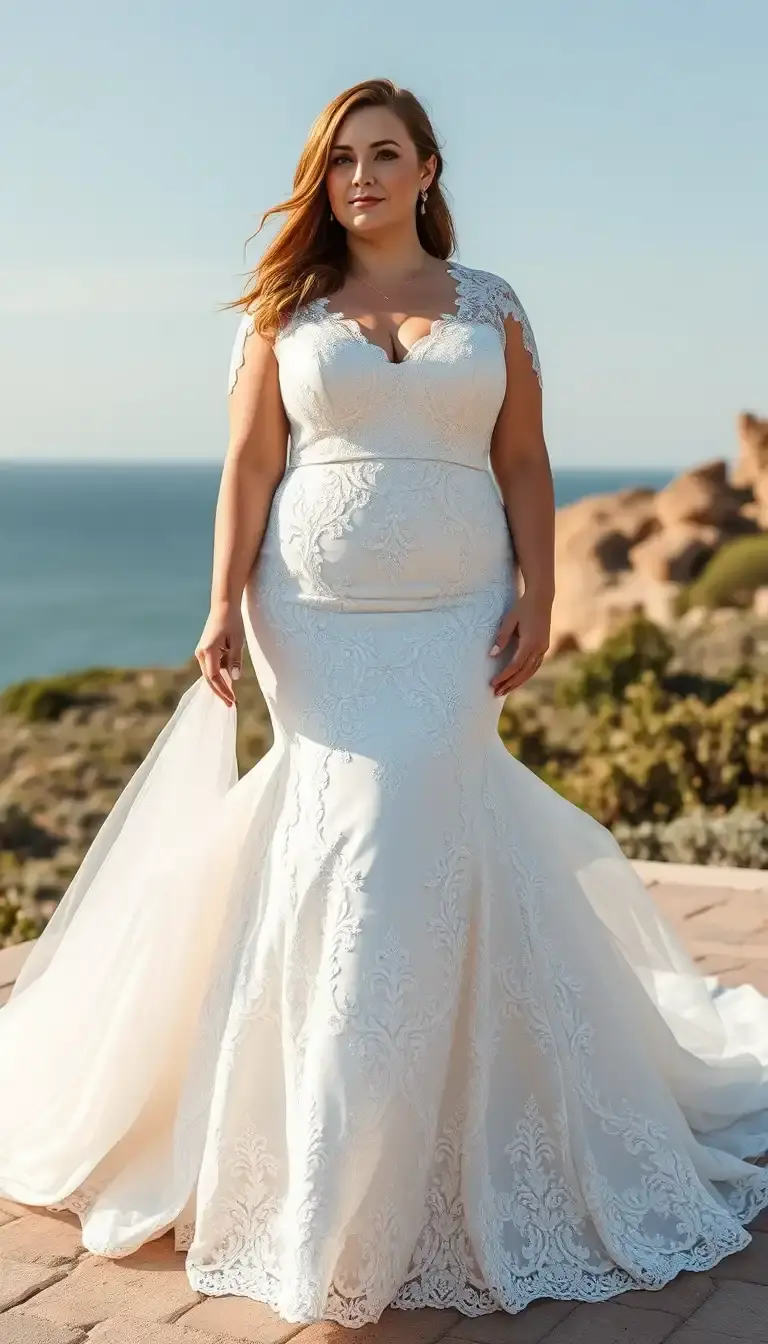 Plus size mermaid wedding dress with lace