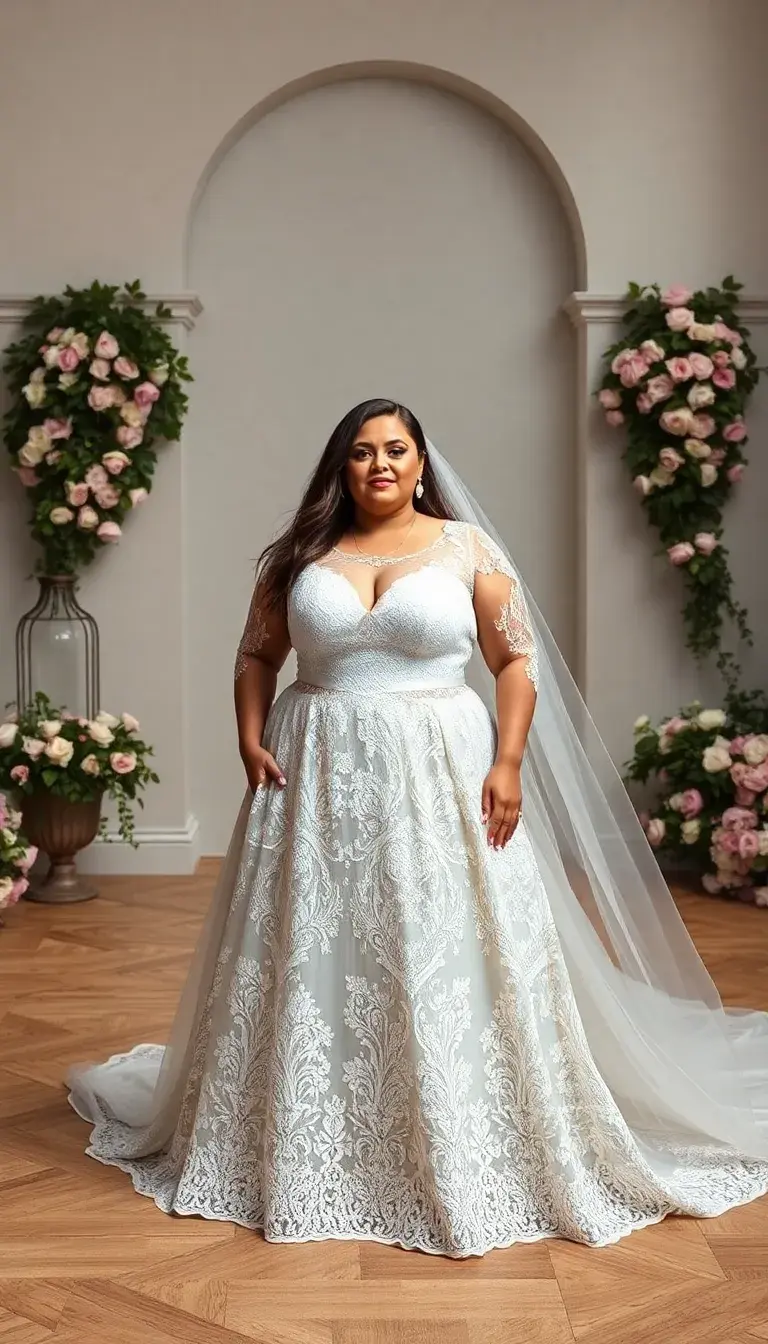 Plus size lace wedding gown