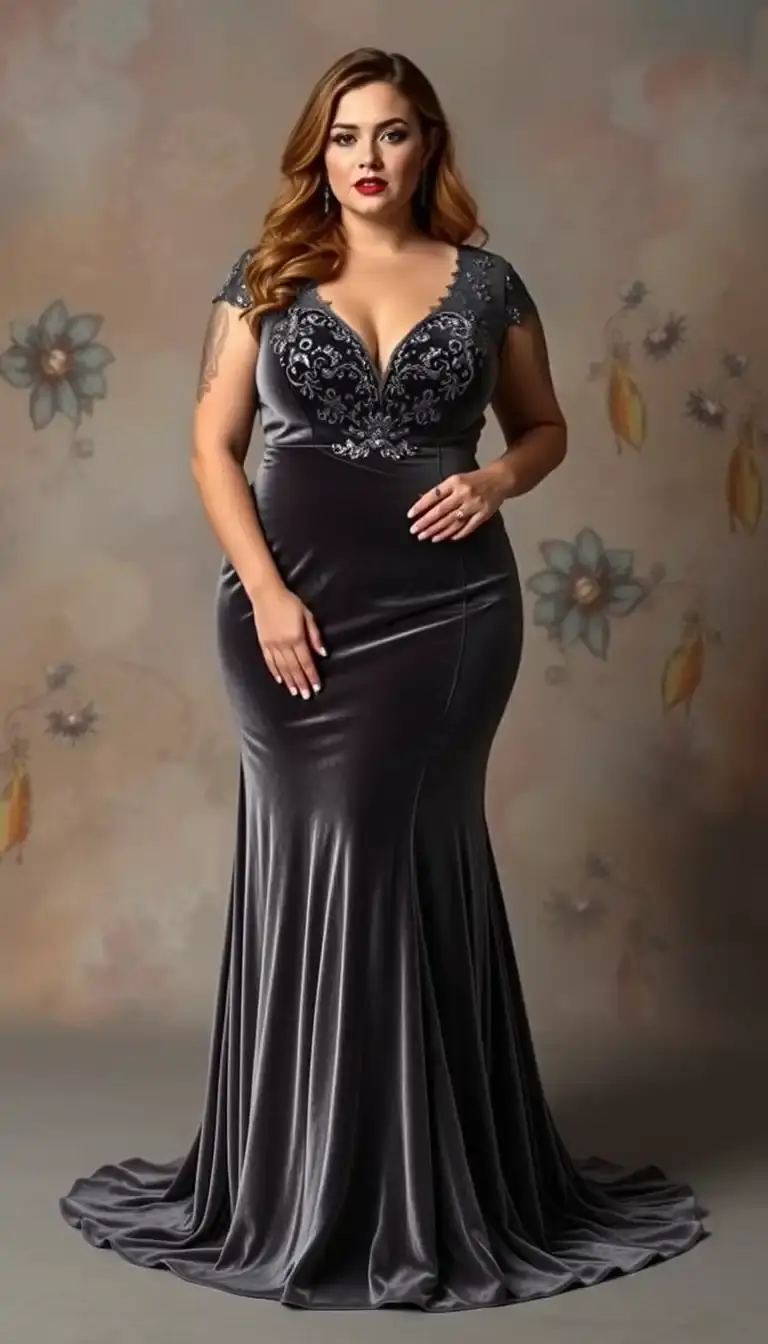Plus size velvet wedding dress