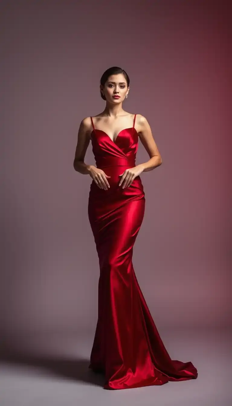 Crimson Red Evening Dress in silk