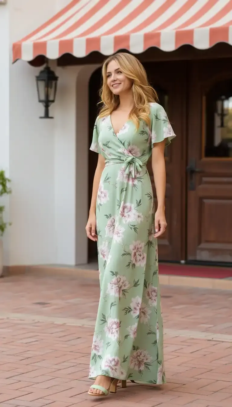 A sage green floral dress