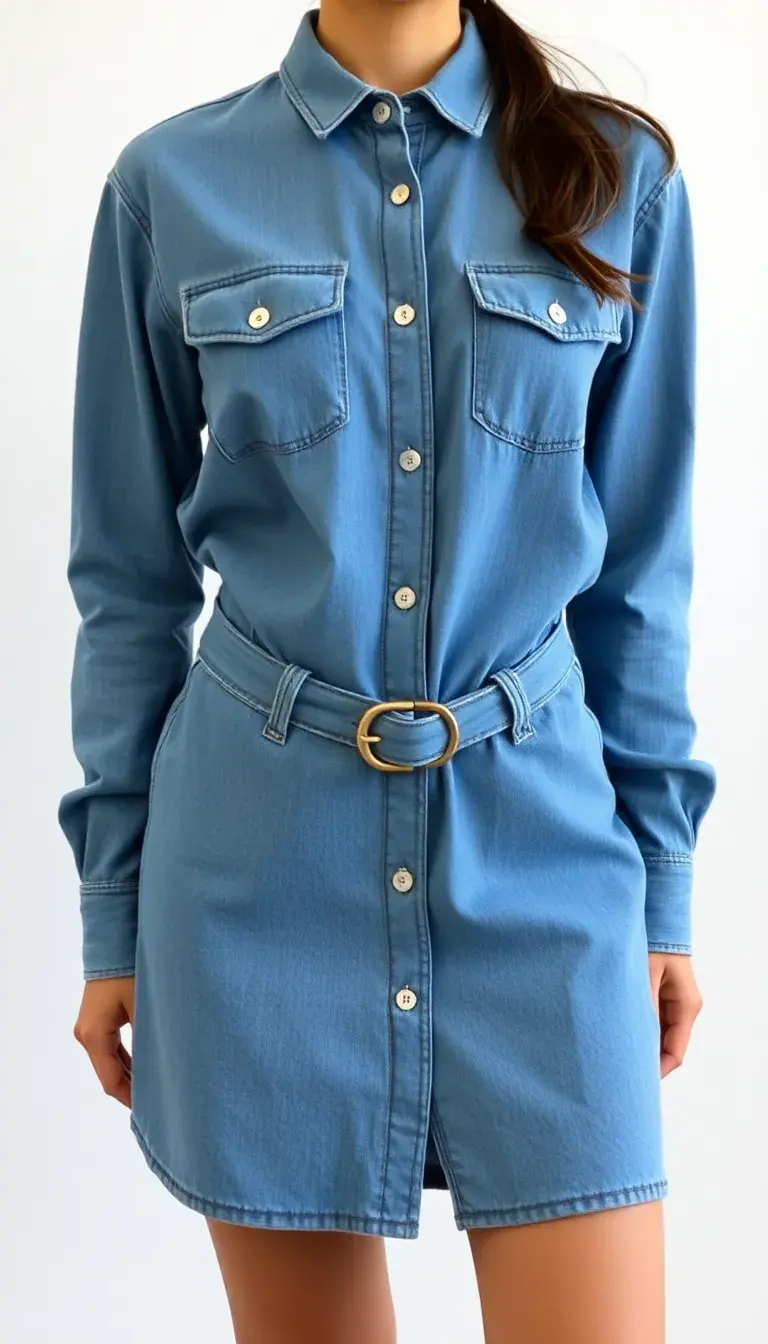 Denim Shirt Dress with Belt