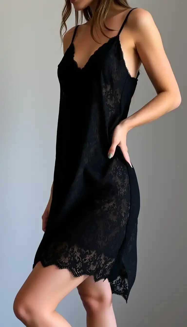 Lace Slip Dress in Black