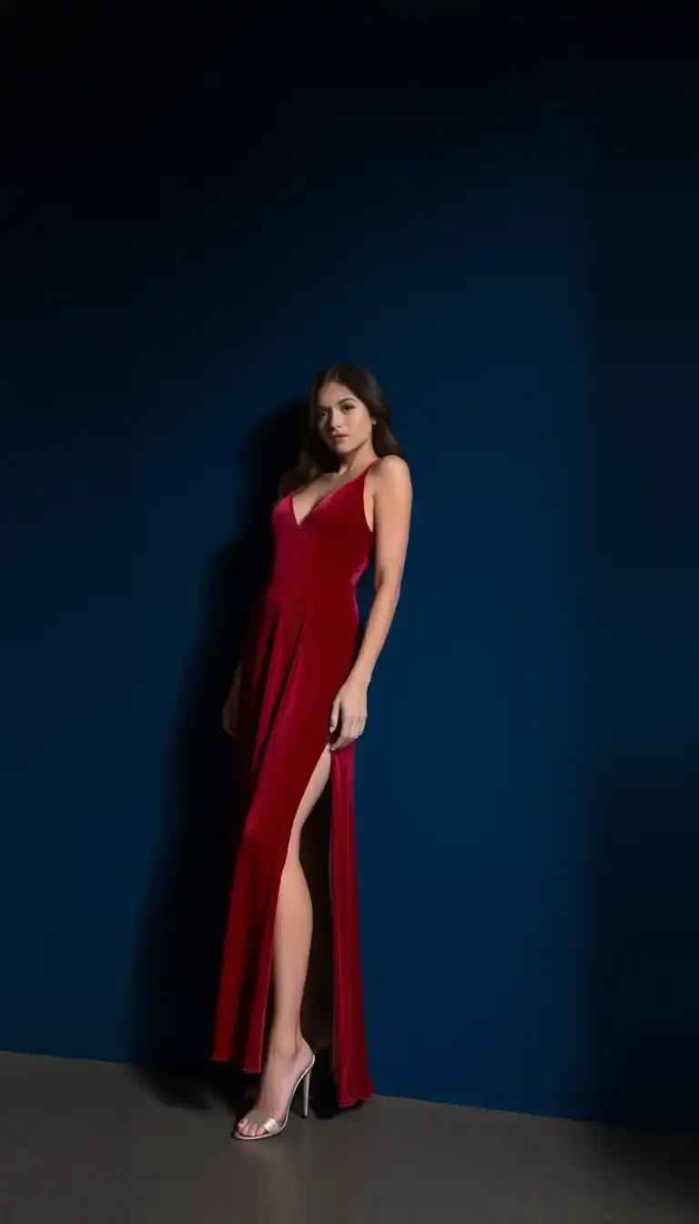 Velvet Slip Dress in Red
