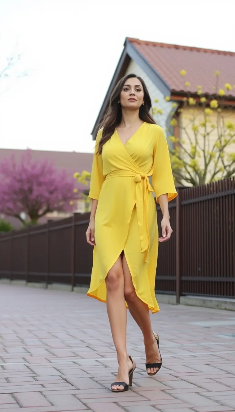 Yellow Wrap Spring Dress