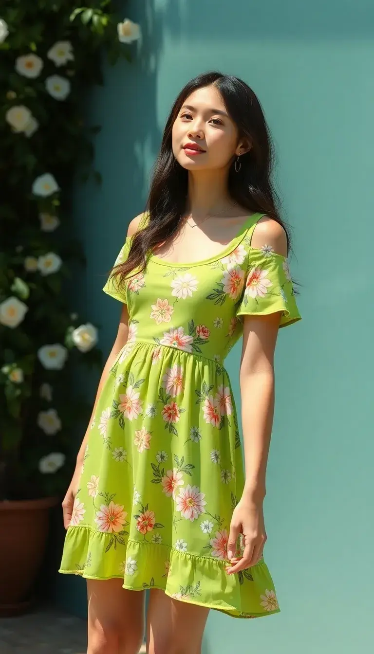 Green sunlight floral dress