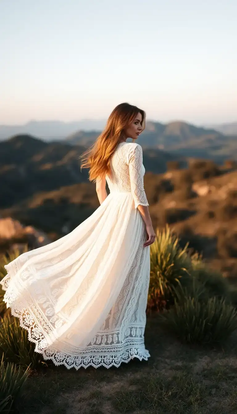 Lace white maxi dress with sleeves