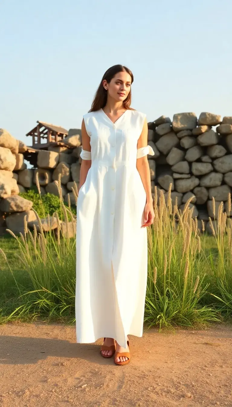 Cotton white maxi dress with buttons