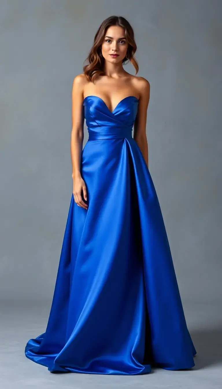 Blue Satin Evening Gown