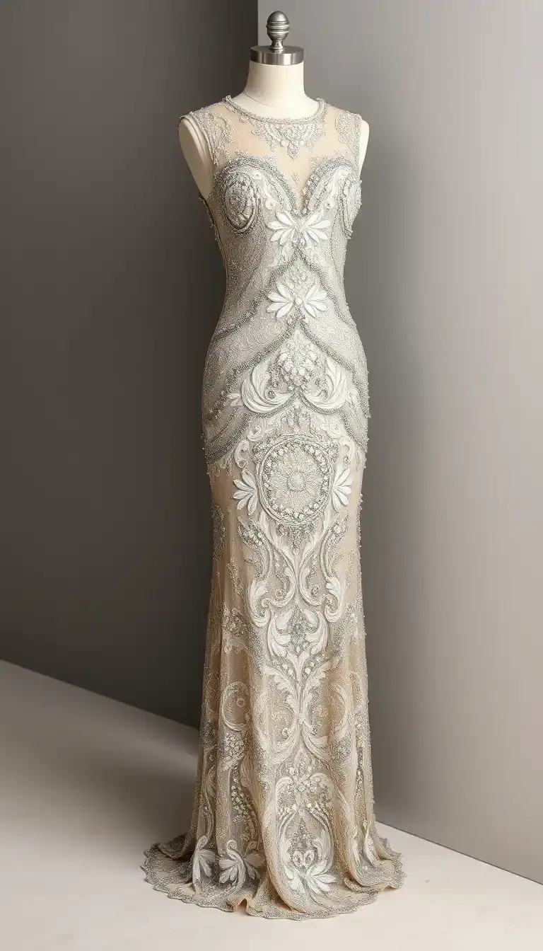 Silver Beaded Evening Dress