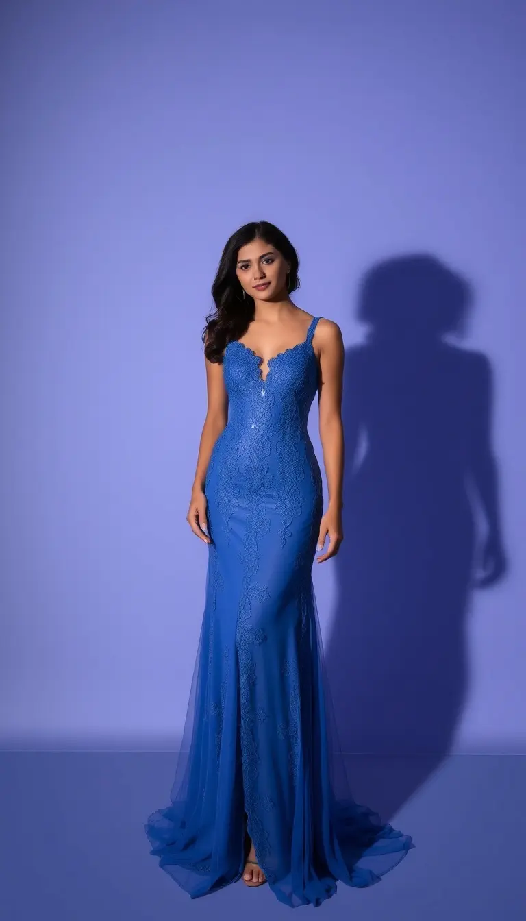 Blue evening dress with lace