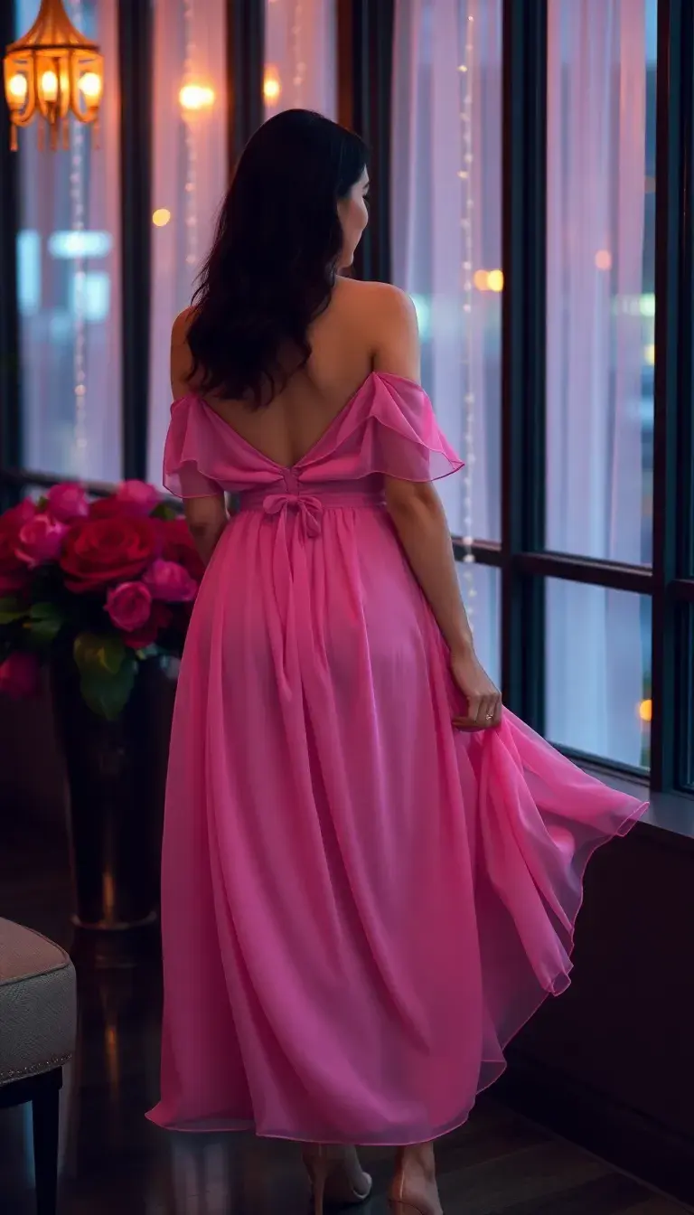 Pink evening chiffon dress